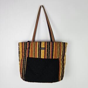 Longaberger Homestead Quilted Tote Bag Striped Canvas Zip Closure Cottagecore